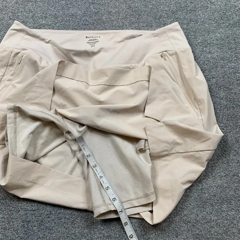 Athleta Skort Womens 16 Beige Soho Built In Mesh Shorts Performance Zip Pockets